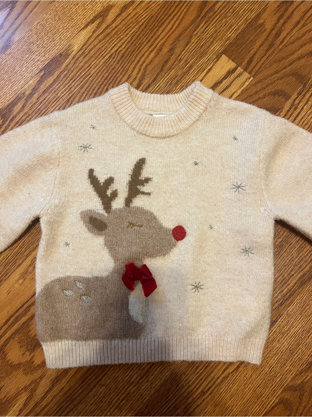 Zara Cream Reindeer Sweater with Red Nose - Picture 1 of 1